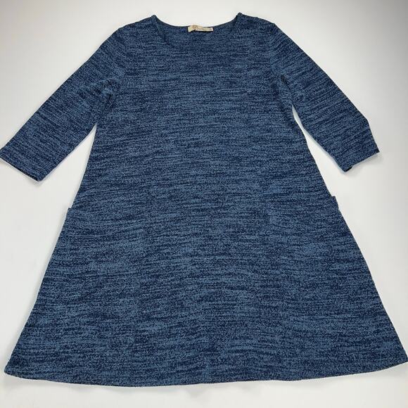 Aryeh Heather Blue A-Line Sweater Dress Large Patch Pockets Size M - Picture 1 of 11